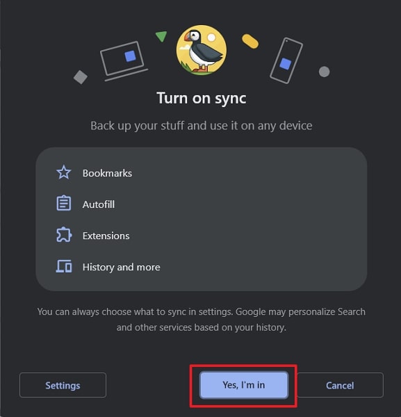 enable the sync feature
