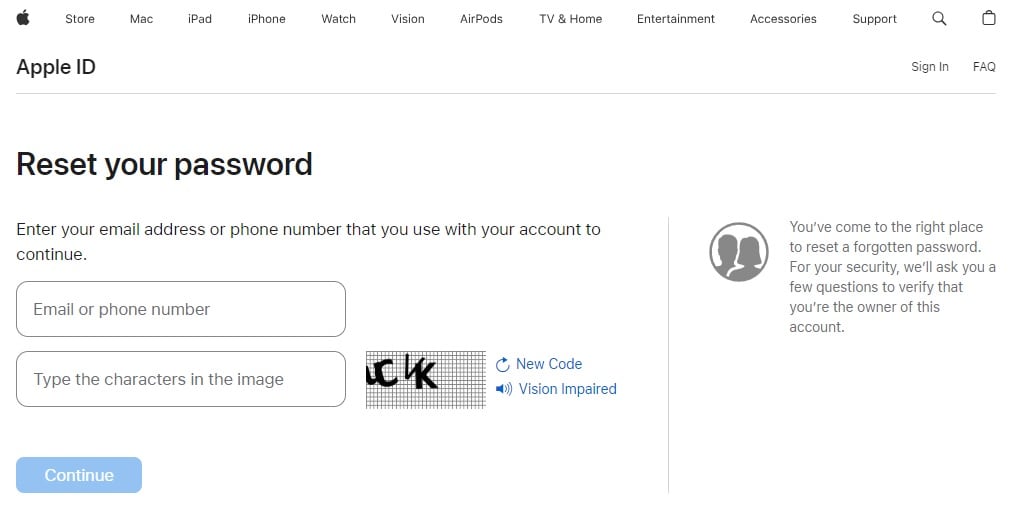 apple id email authentication page