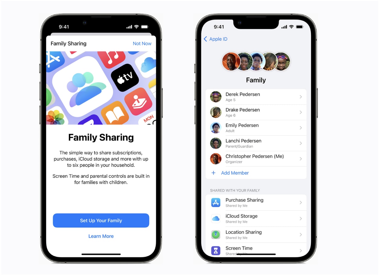 family sharing interface on iphone