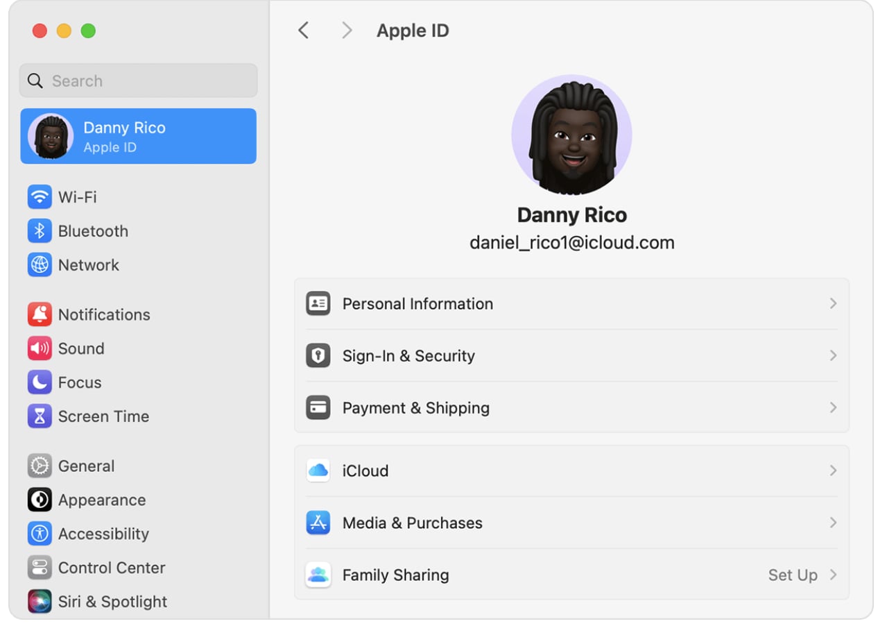 Mac settings screen page
