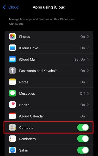 turn on sync contacts option