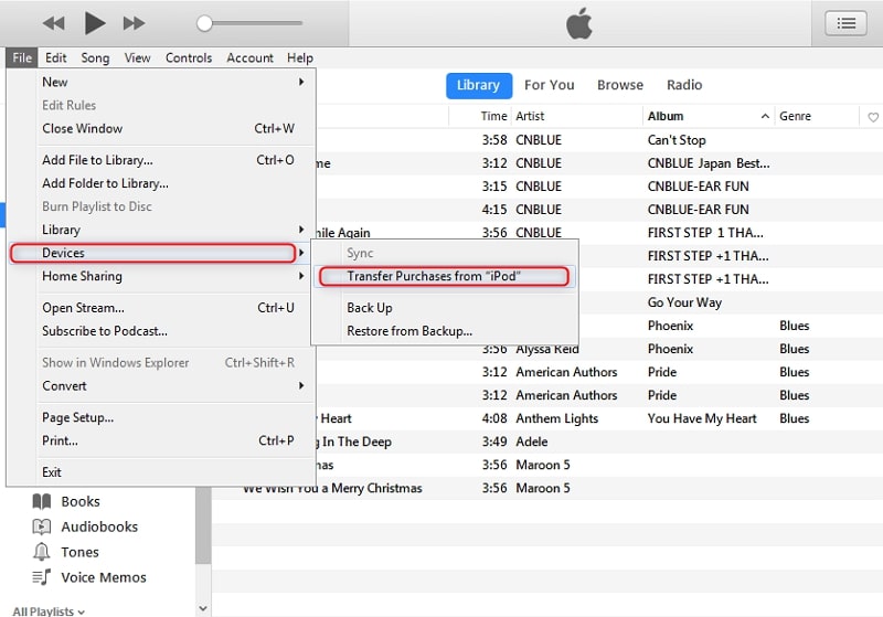 choose transfer purchases from ipod option