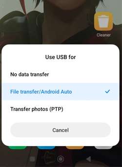 Choose File transfer to use Bluetooth for data transfer.