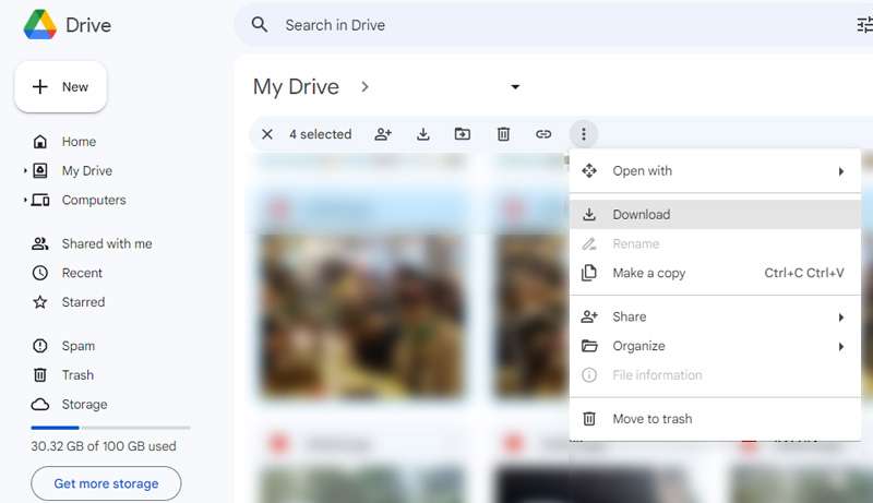 Download photos from Google Drive to PC.