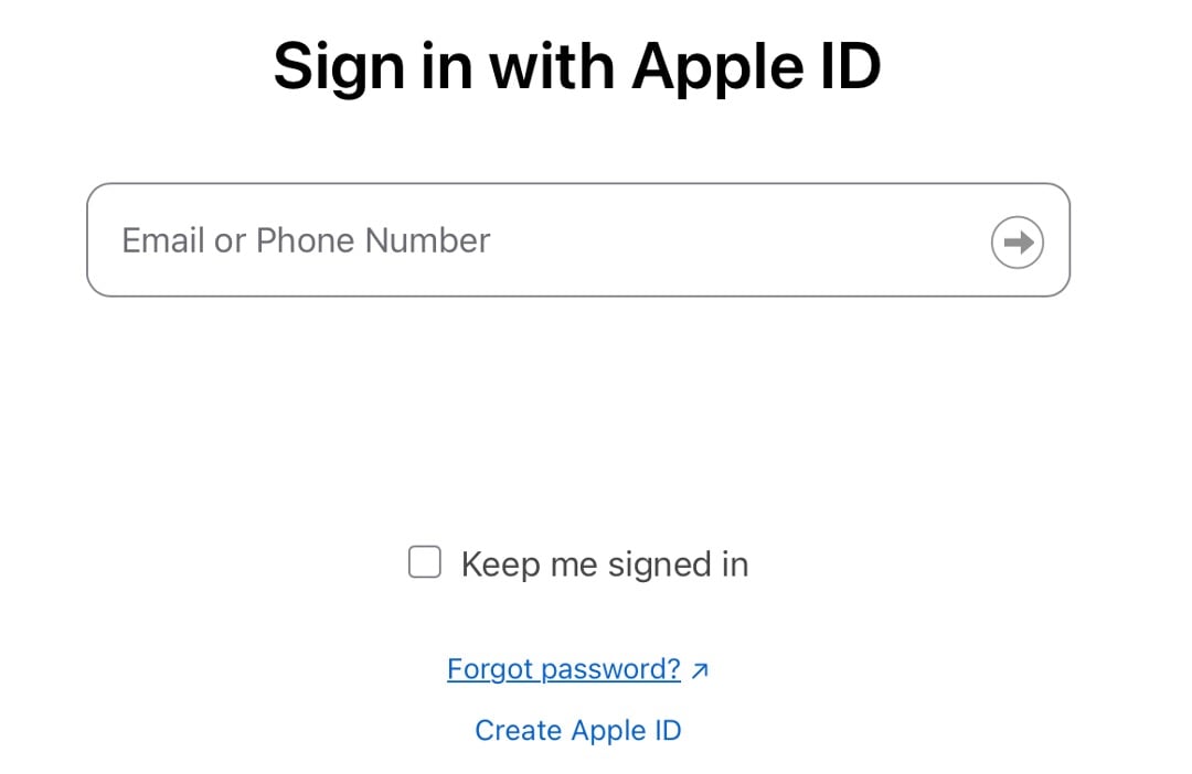 sign in with apple id page