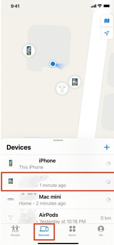 connected devices on find my app