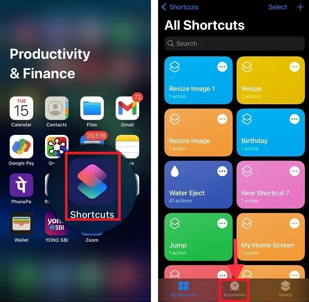 shortcuts app and automation button window