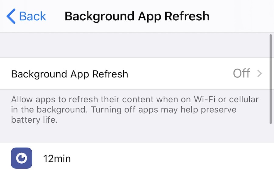 iphone background app refresh turned off