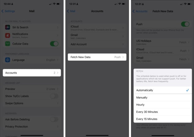 fetch new data on iphone settings