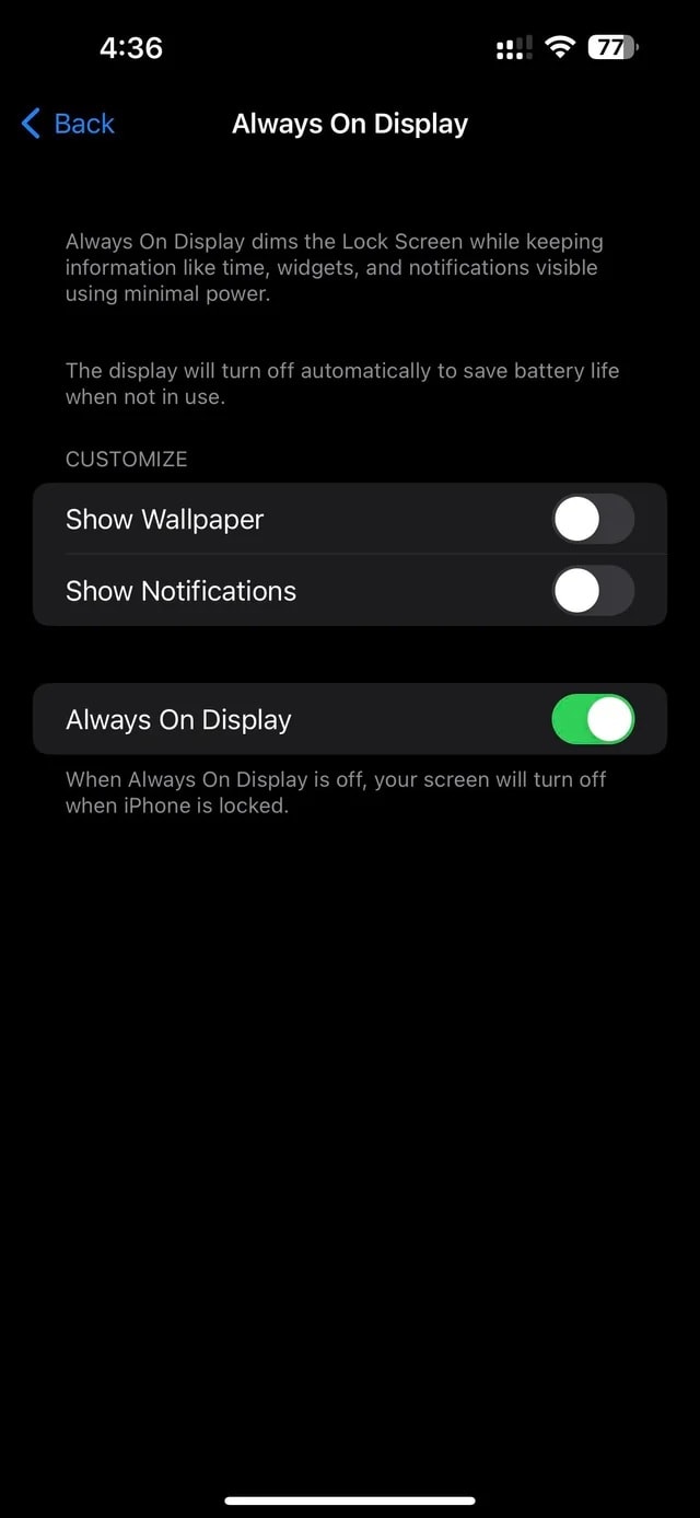 iphone always on display setting