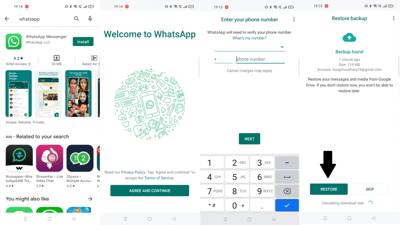Installing and launching WhatsApp Business from the start