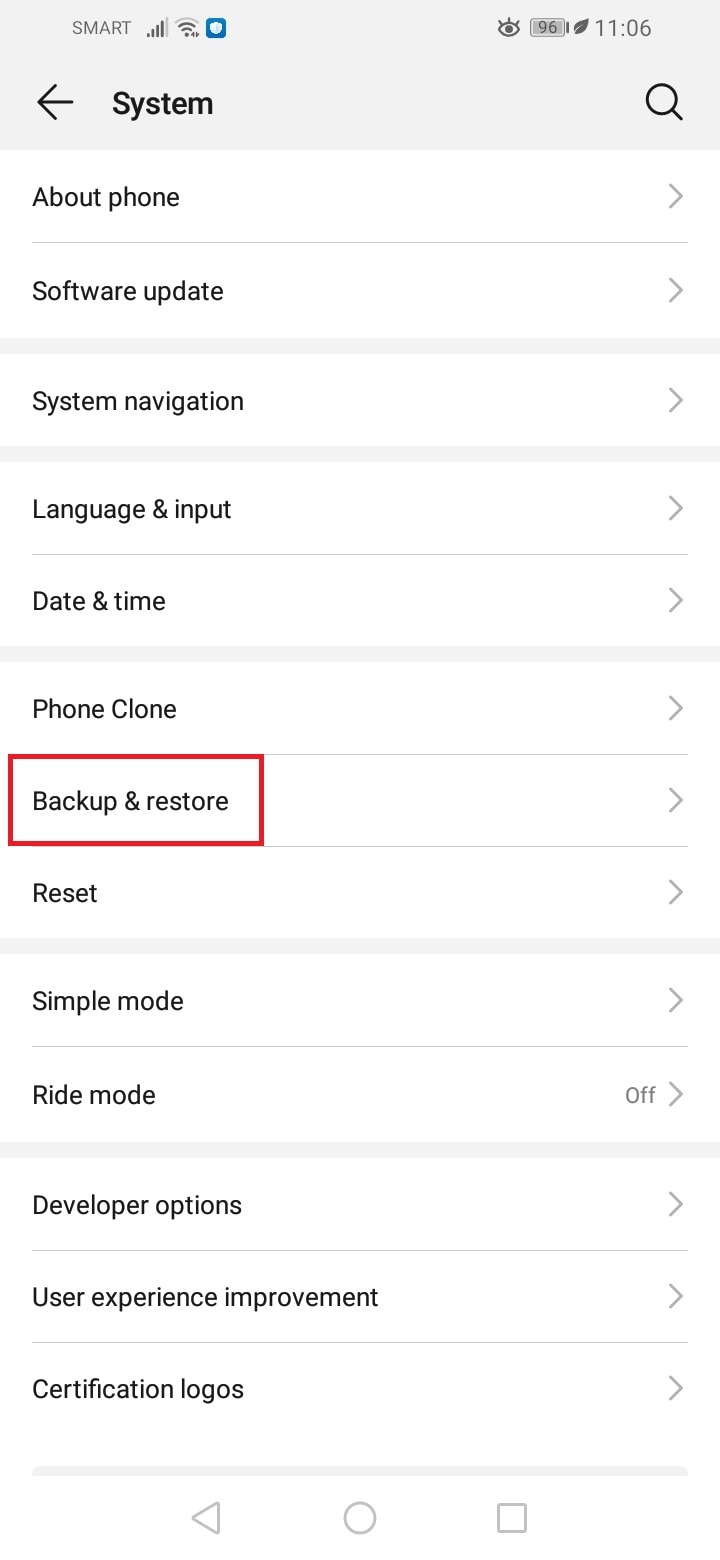 backup restore settings