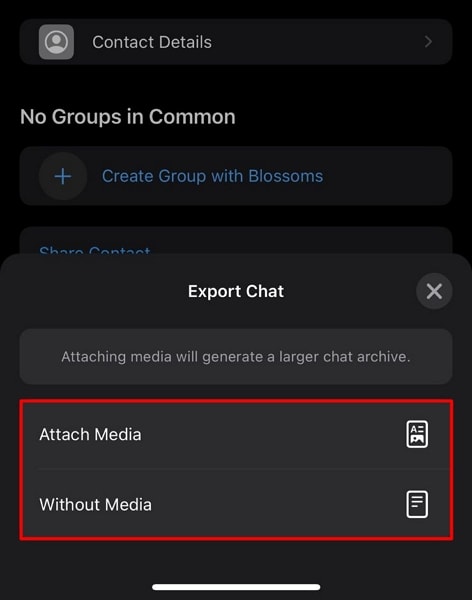 select export chat criteria