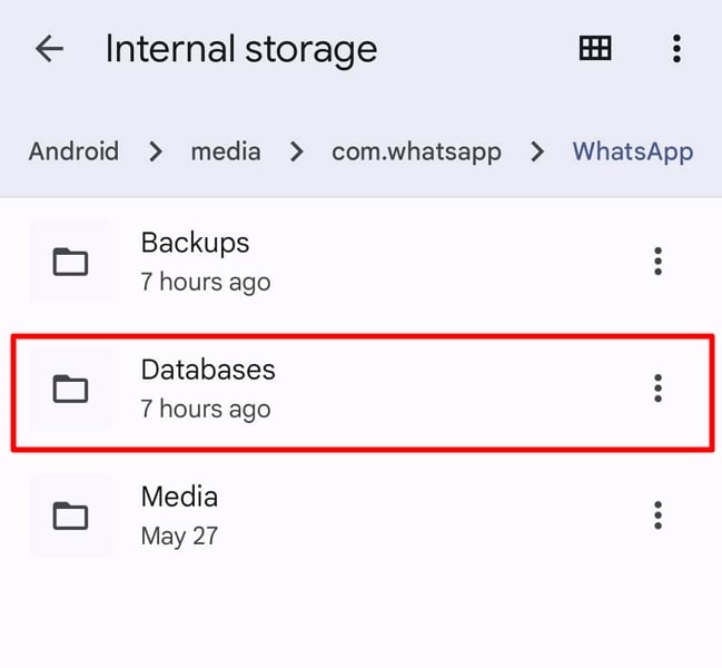 open databases folder on file manager