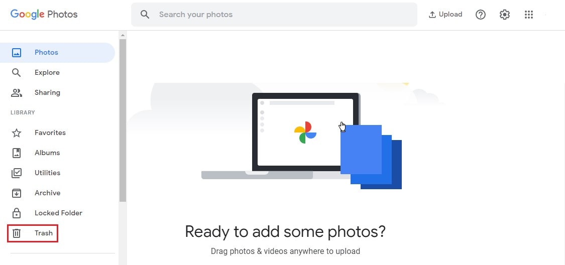 google photos computer trash