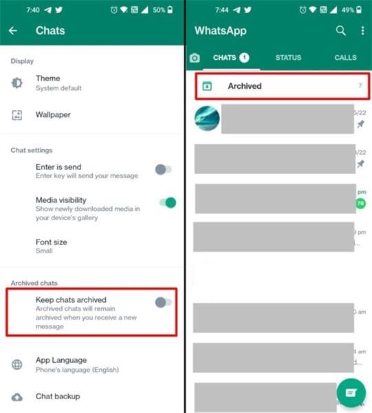 permanently archive whatsapp chats on android