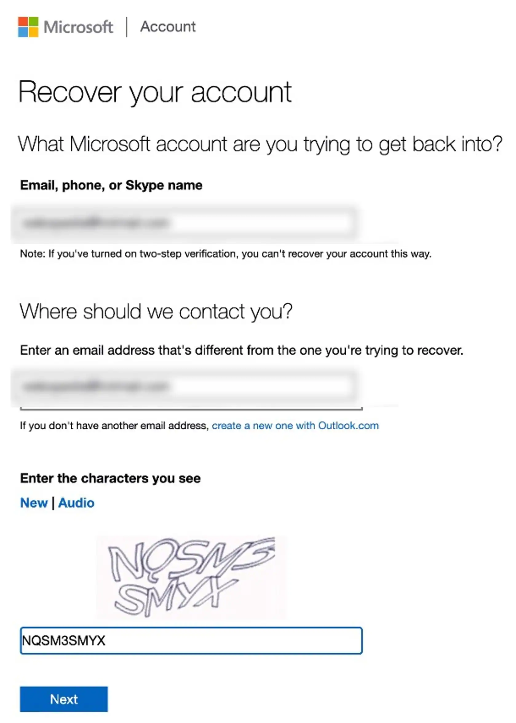 recuperare l'account Microsoft