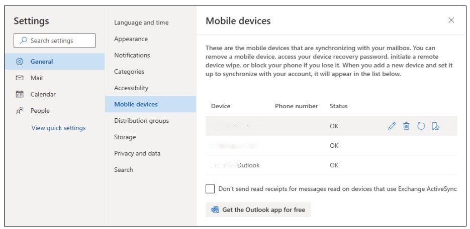 rimuovere l'iPhone collegato su Outlook