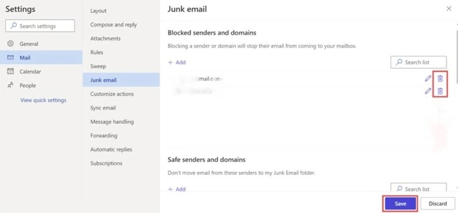junk email settings