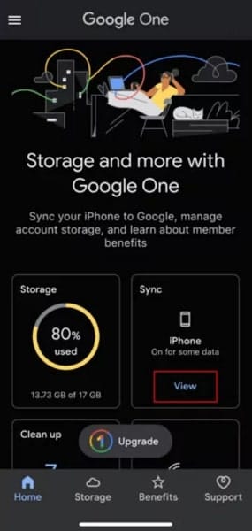 view sync in google one
