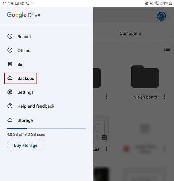 Select Backups from the Side Menu to Delete WhatsApp Backup 