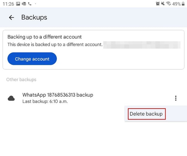Tap the Delete Backup Option 