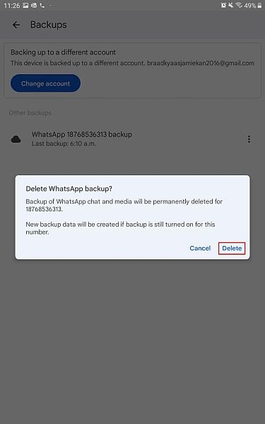 Click the Delete Button to Delete WhatsApp Backup. 