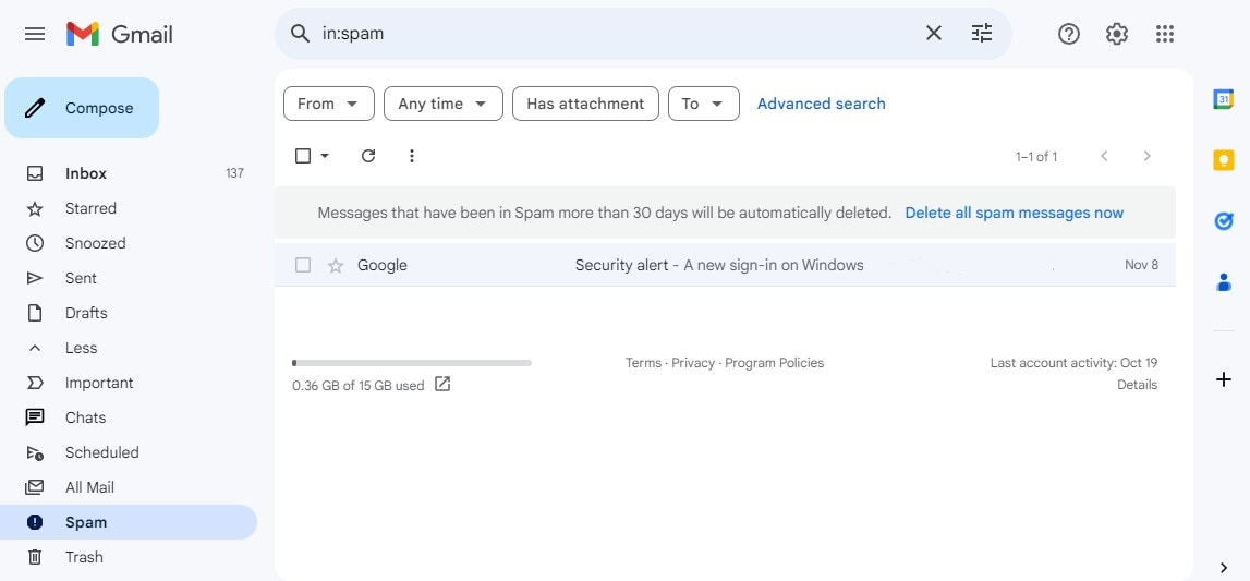 recover spam folder