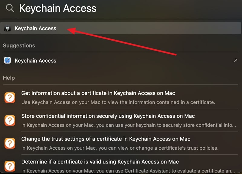 explore keychain access in spotlight
