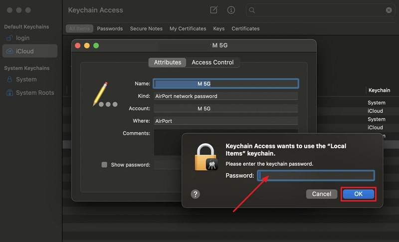 authenticate to show password