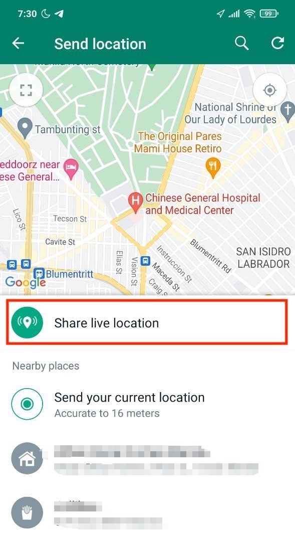 whatsapp share live location android
