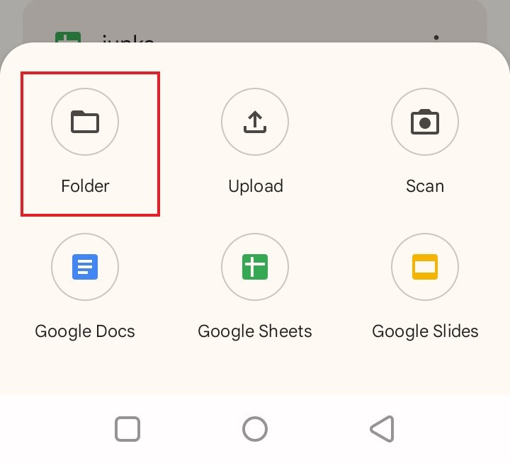 Opción carpeta en Google Drive