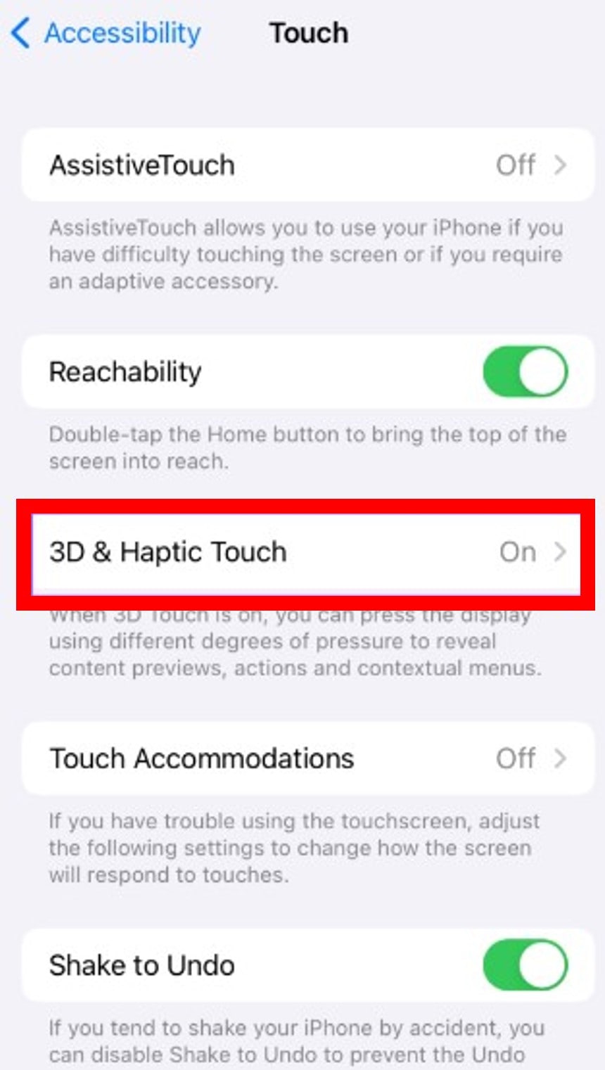 turn off 3d and haptic touch