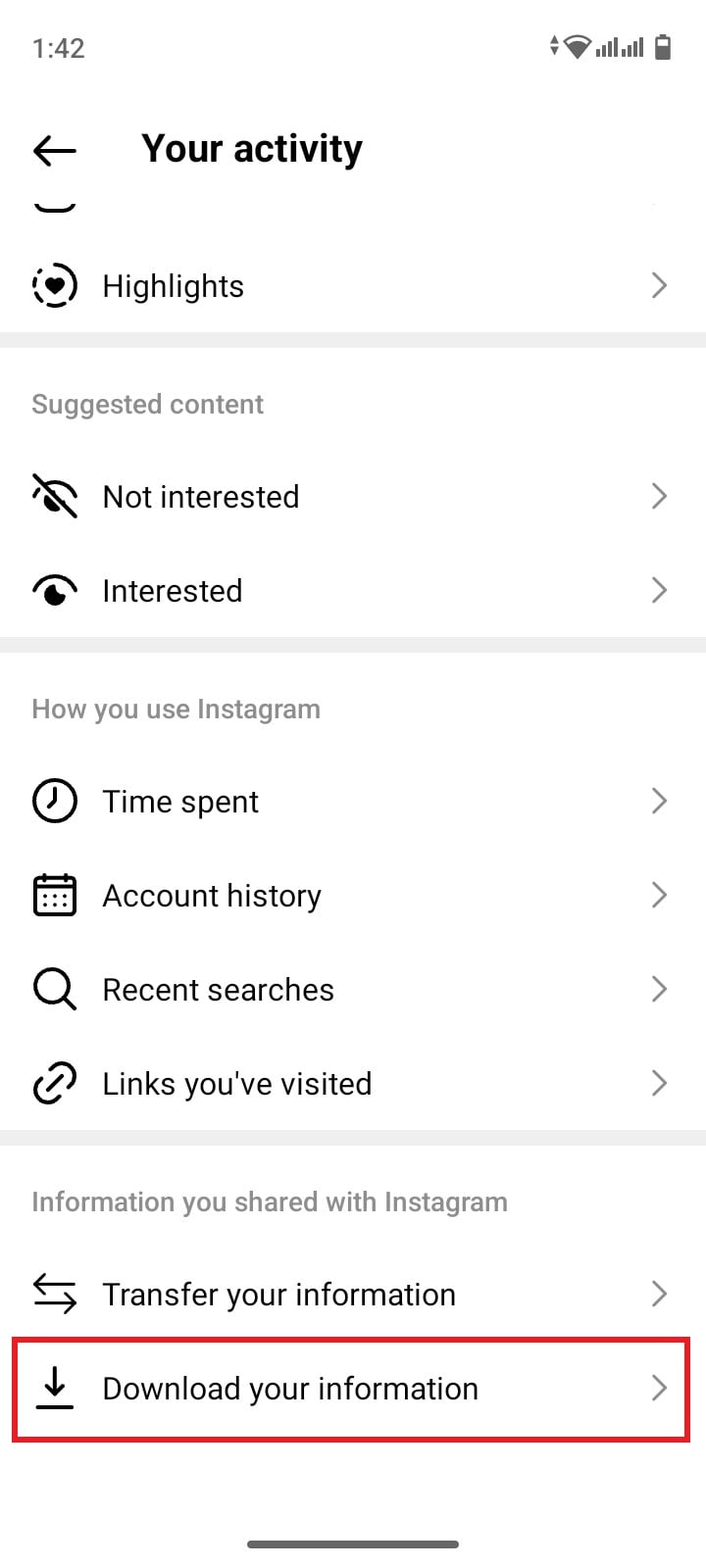 download your instagram information