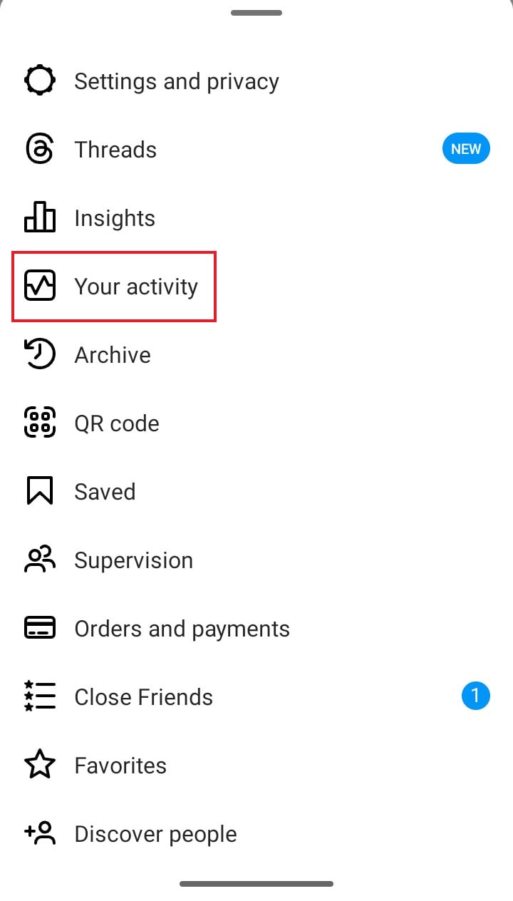 your activity instagram option