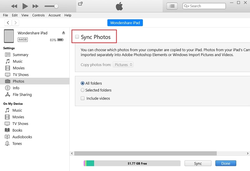 enable sync photos option