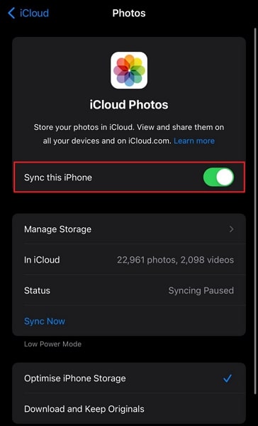 enable sync this iphone feature