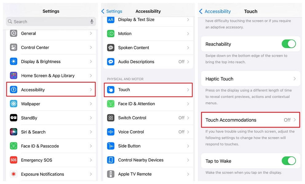 access touch accommodations within accessibility