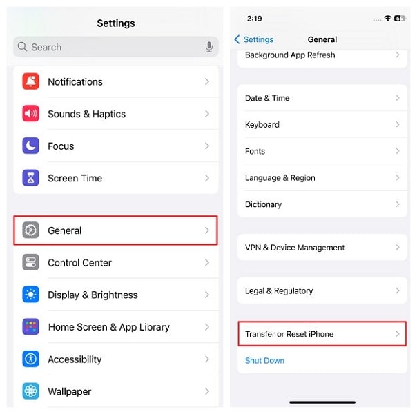 head to reset iphone options