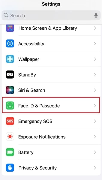 access face id and passcode option