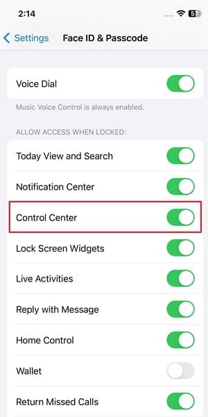 toggle control center switch