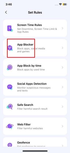 select the app blocker feature