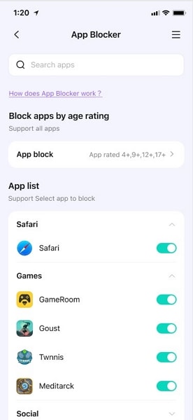 block the required apps