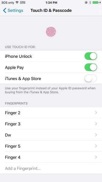 proceed into touch id settings