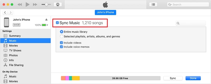 sync the music with new iphone