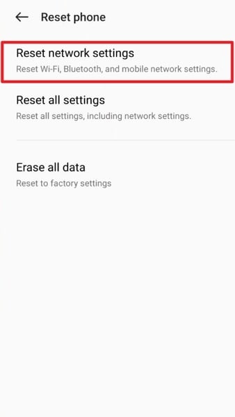 choose to reset network settings