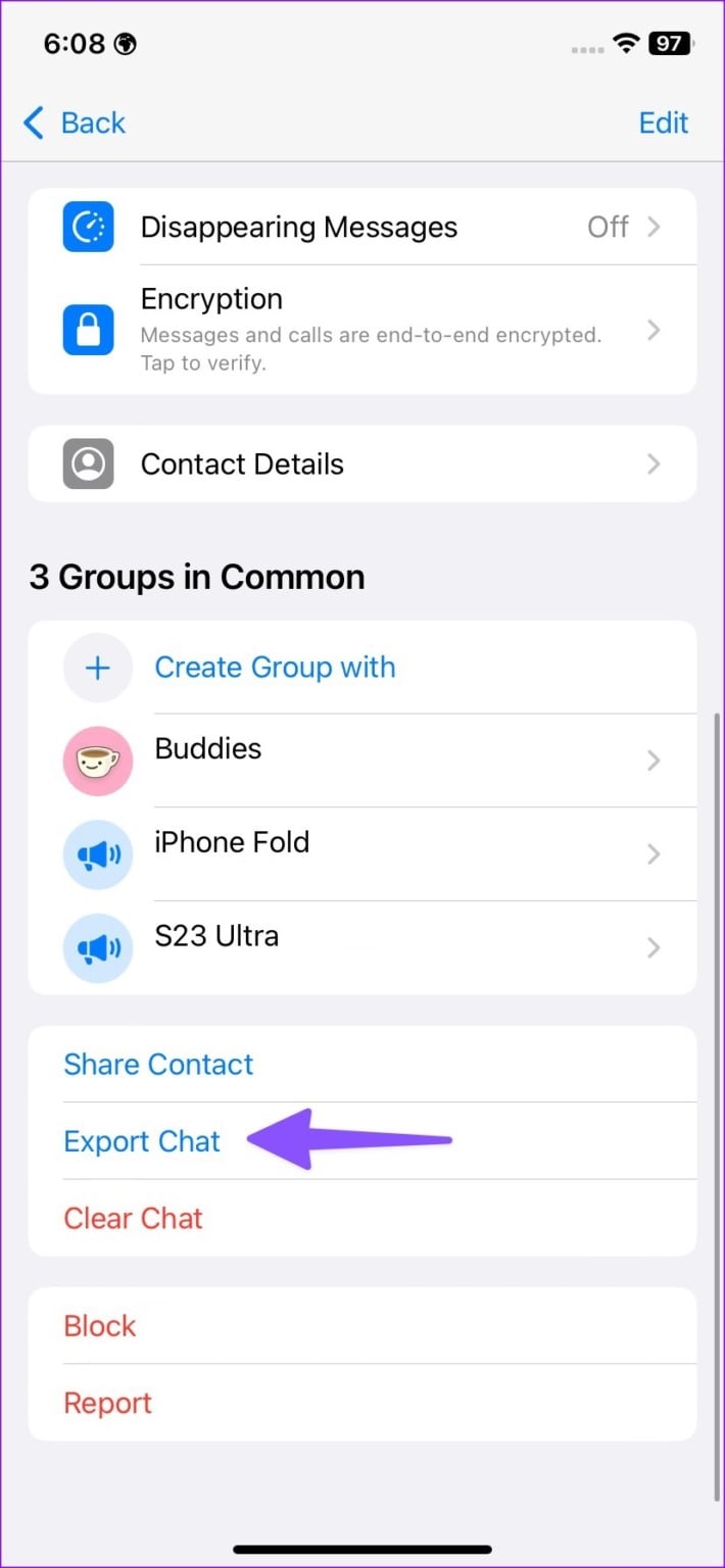 exporting whatsapp chat on iphone