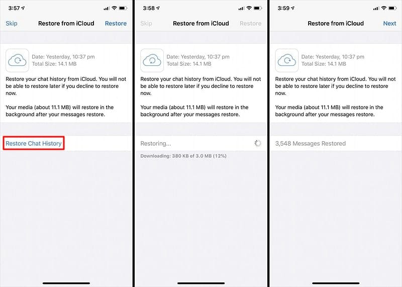 reinstall whatsapp and restore from icloud