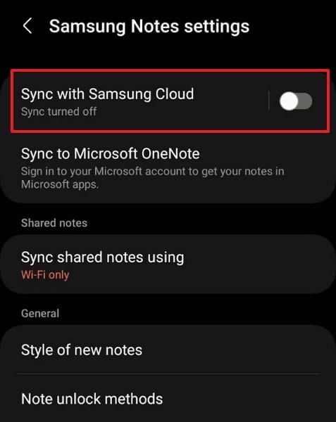enable sync with samsung cloud