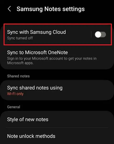 enable sync with samsung cloud